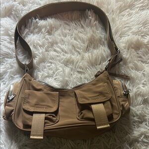 Divided Tan Shoulder Bag with Adjustable Strap